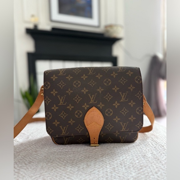 Authentic Louis Vuitton Cartouchiere  Brown Tan Monogram Crossbody Bag - Picture 1 of 16